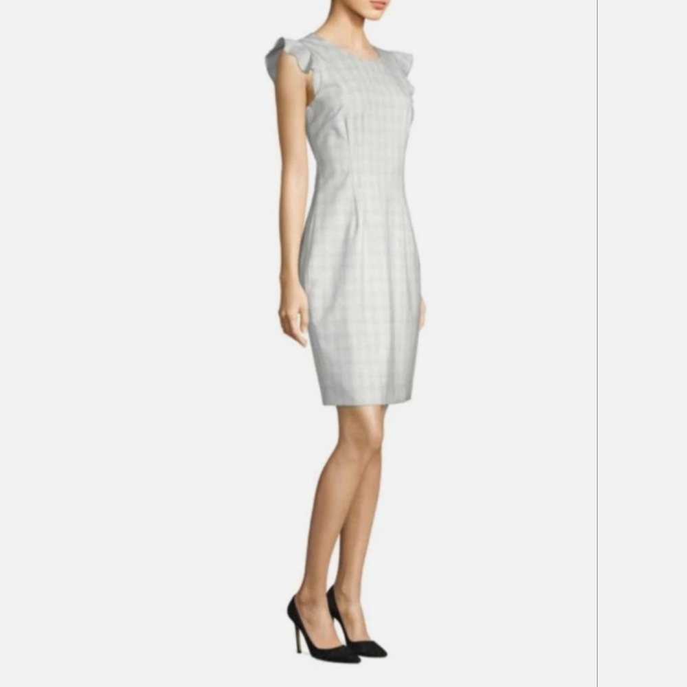 NWT ELIE TAHARI STEFANA GRAY GINGHAM PRINT RUFFLED SLEEVES SHEATH DRESS $348 - 4